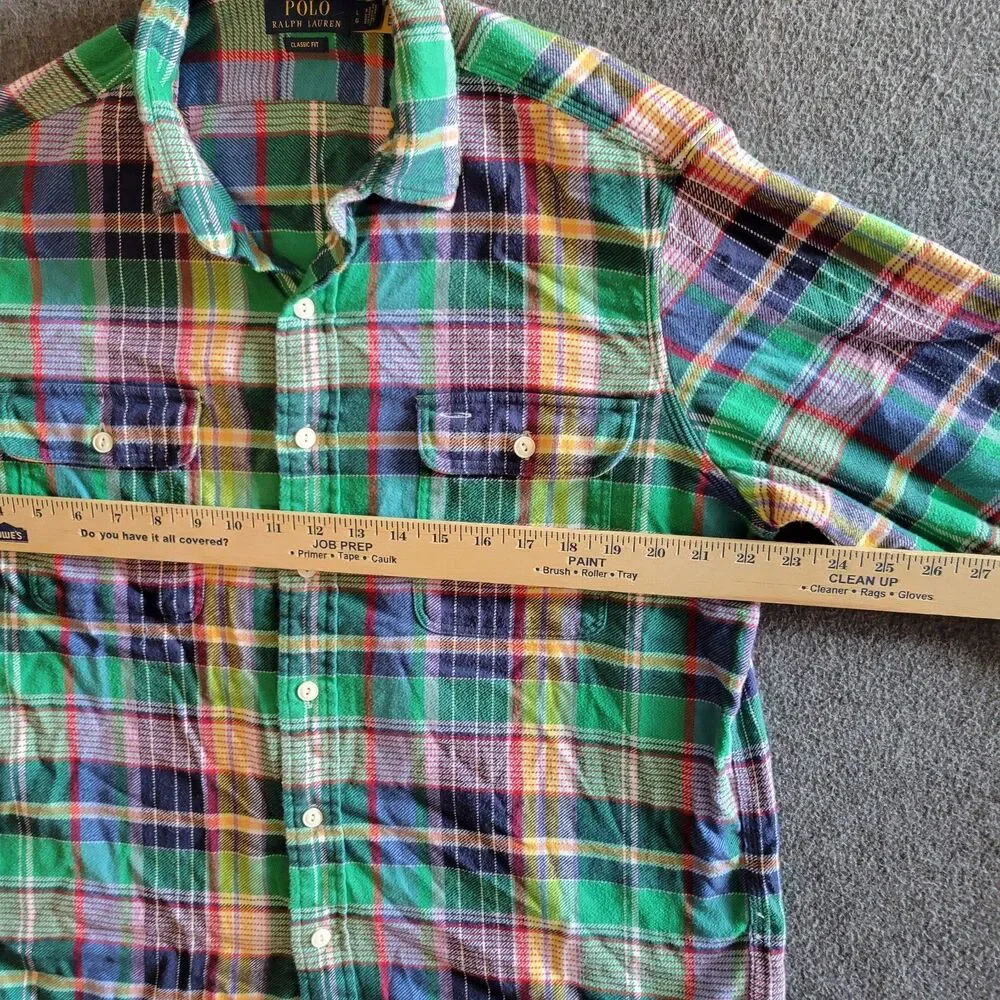 Polo Ralph Lauren Large flannel classic fit button front plaid collar pockets